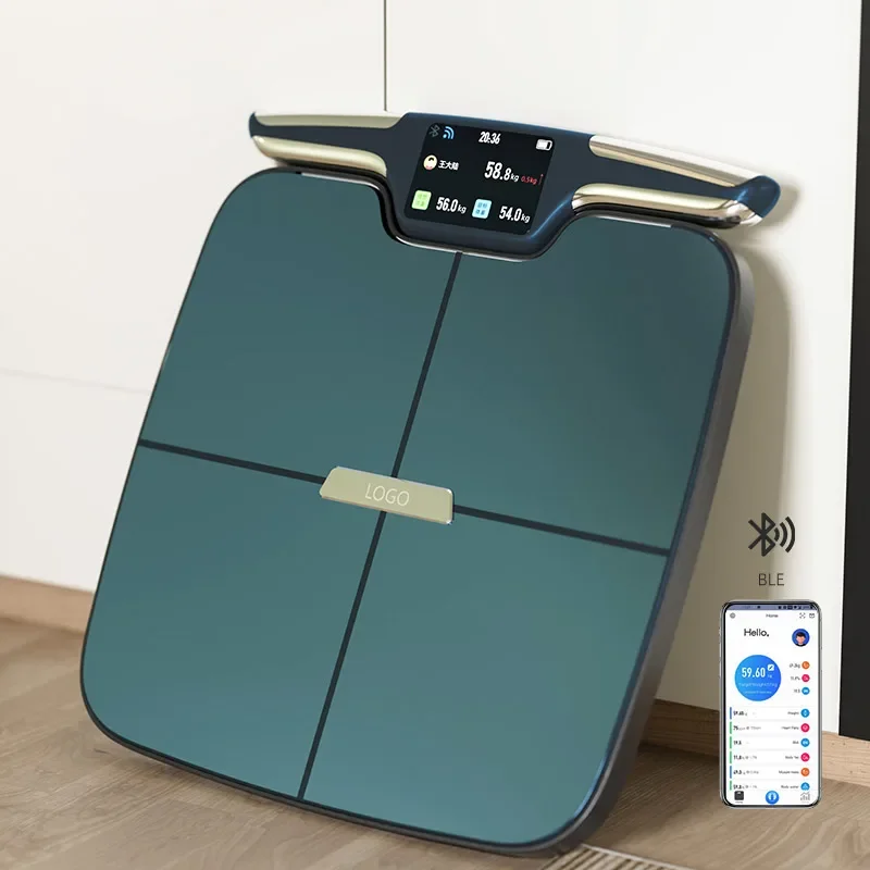 New and unique TFT display  electronic bathroom smart scale 8 electrodes body composition bluetooth smart digital body fat scale