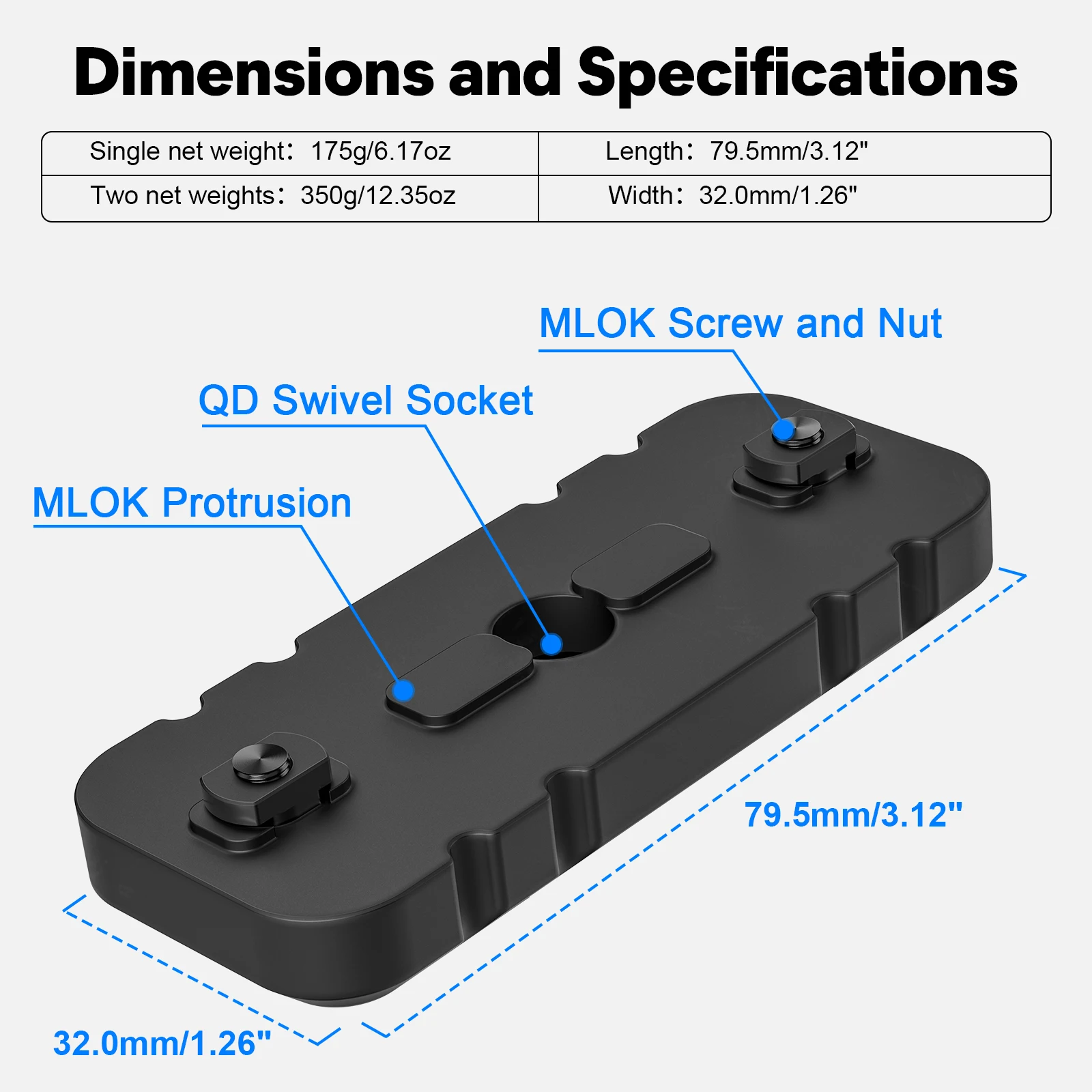 MLOK Exterior Forend Weights with QD Sling, MW5 All Metal Weight Block Kit for MLok Handguard, Rail Scales Mlok Hand Stop - view 3