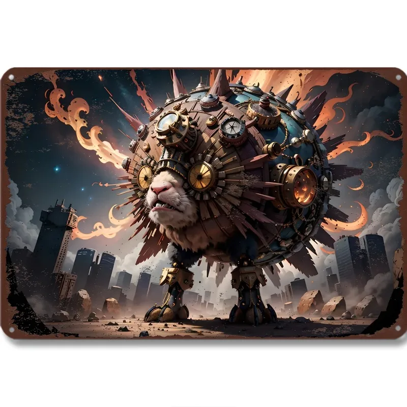 

Steampunk Mechanical Cat Design, Aluminum Metal Tin Sign (7.9x11.8"/11.8x17.7"), Vintage Art Decorative Plaque, Wall Hanging