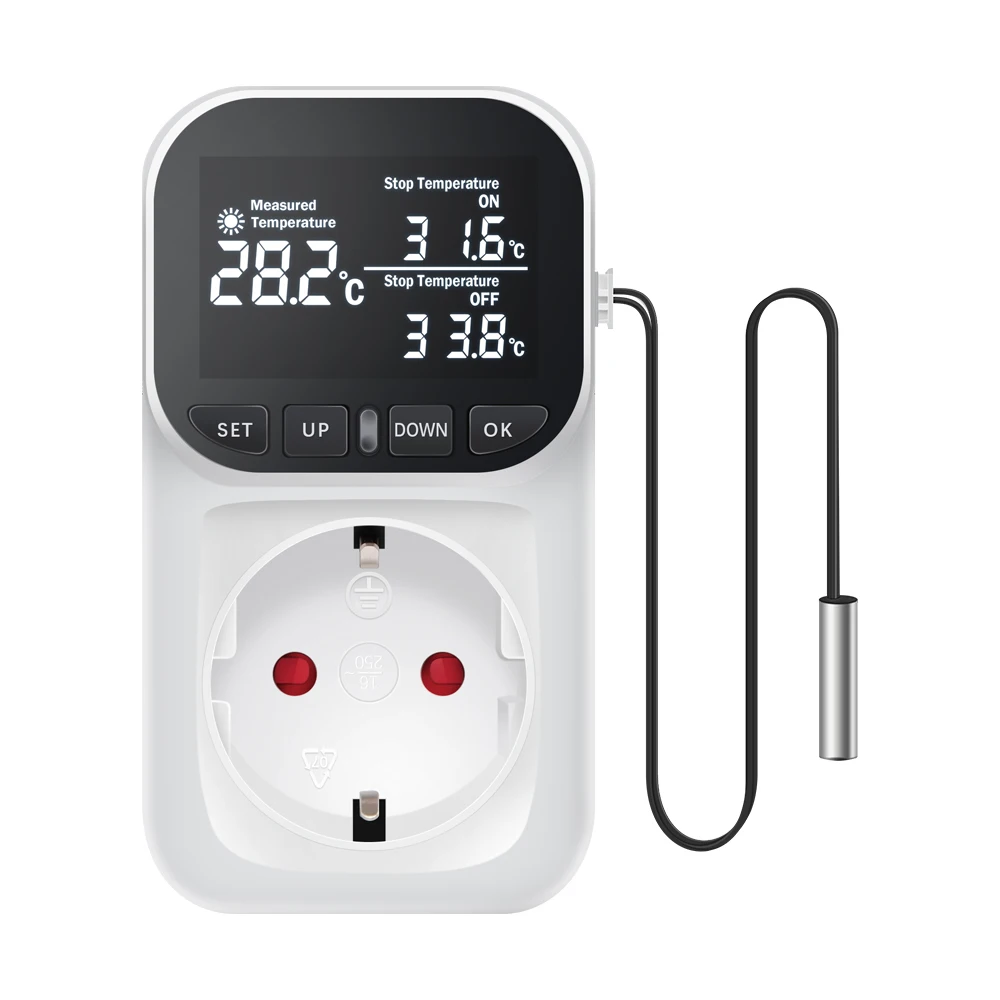 Contrôleur de température numérique, prise de courant, Thermostat avec minuterie, capteur, sonde, in