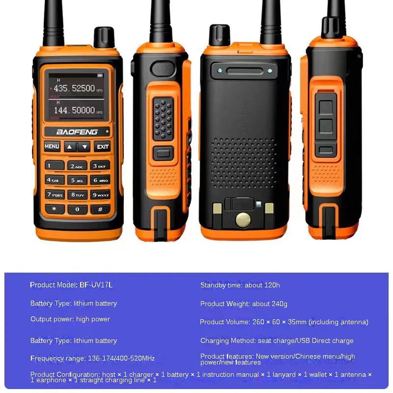 BAOFENG-walkie-talkies UV-17L de todas las bandas, 5W, versión actualizada, UV17, Radio portátil, am, fm, frecuencia de copia con un clic