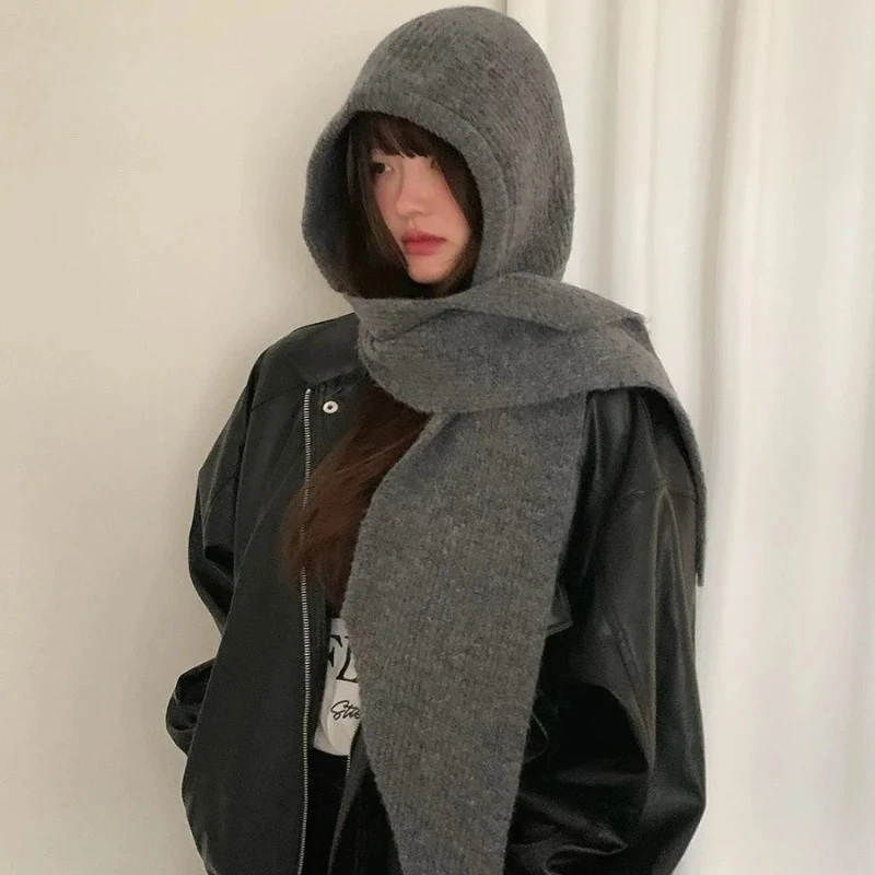 Cagoule coréenne pour femmes, Skullies, chapeau, écharpe, une pièce, épaisse, chaude, Protection du cou, accessoires d'hiver, loi tricotée