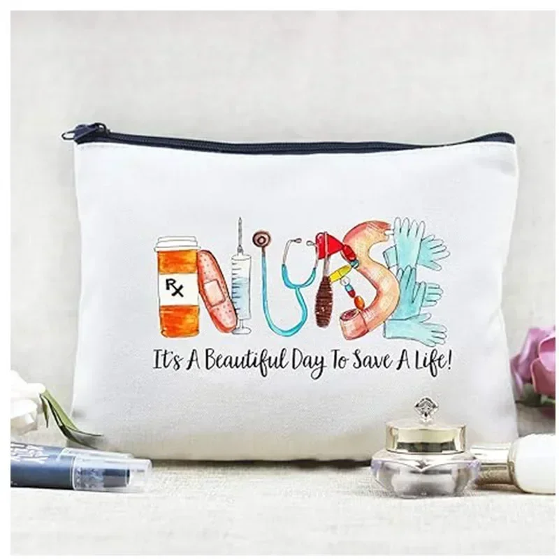 SFN6 Gifts for Nurses Nurse Gifts for Women Makeup Bag Canvas Cosmetic Bag Cute Pouch for Purse