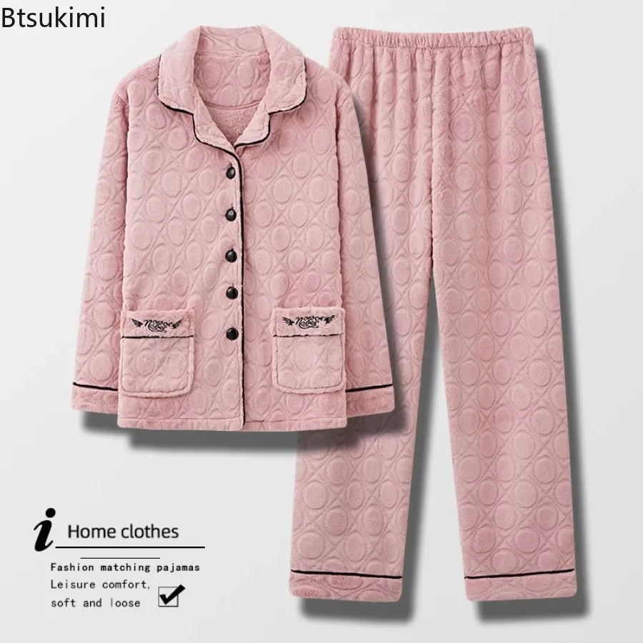 

New 2025 Women's Coral Velvet Pajama Two Piece Sets Autumn Winter Thickened Warm Loungewear Women Soft Comfort Flannel Sleepwear