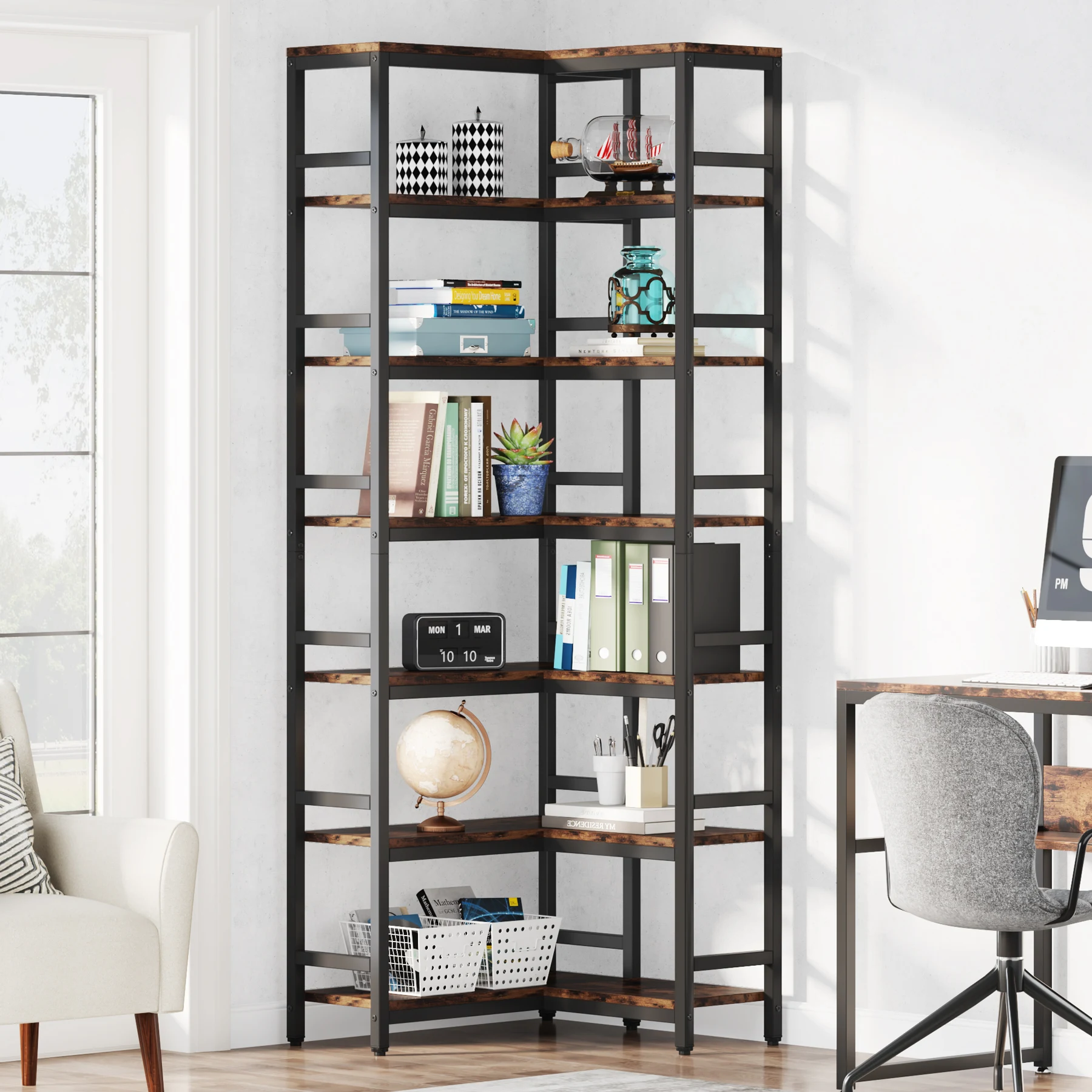 Tribesigns 7 Tier Tall Corner Bookshelf, 78.74”Industrial Corner Etagere Bookcase