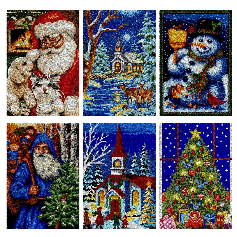 

Santa Claus Tree Church latch hook rug kit manualidades accesorios y materiales plastic canvas for diy bag карабин adults Grid