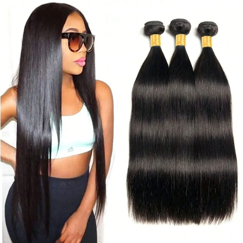 ブラジル産ロングストレートヘア 1/3/4 バンドルセール 100% 未処理バージン人間の髪の毛バンドル 14-32 インチ ナチュラルブラックカラー