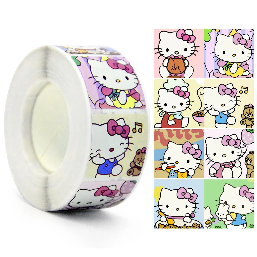 

500pcs/Roll Cute Sanrio Hello Kitty Anime Stickers Cartoon DIY PVC Laptop Decals Decoration Sealing Sticker Kid Reward Gifts Toy