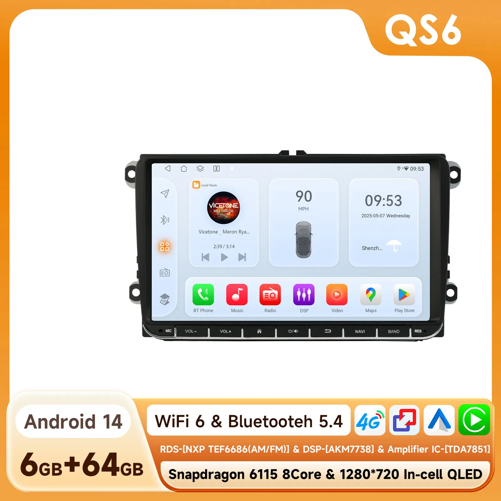 Hizpo 9 inch draadloze CarPlay Android Auto autoradio voor VW T5 Jetta Passat B6 Golf MK6 Tiguan Touran Scirocco Skoda Rapid Octavia Leon Multimedia draadloze Apple CarPlay slimme intelligente