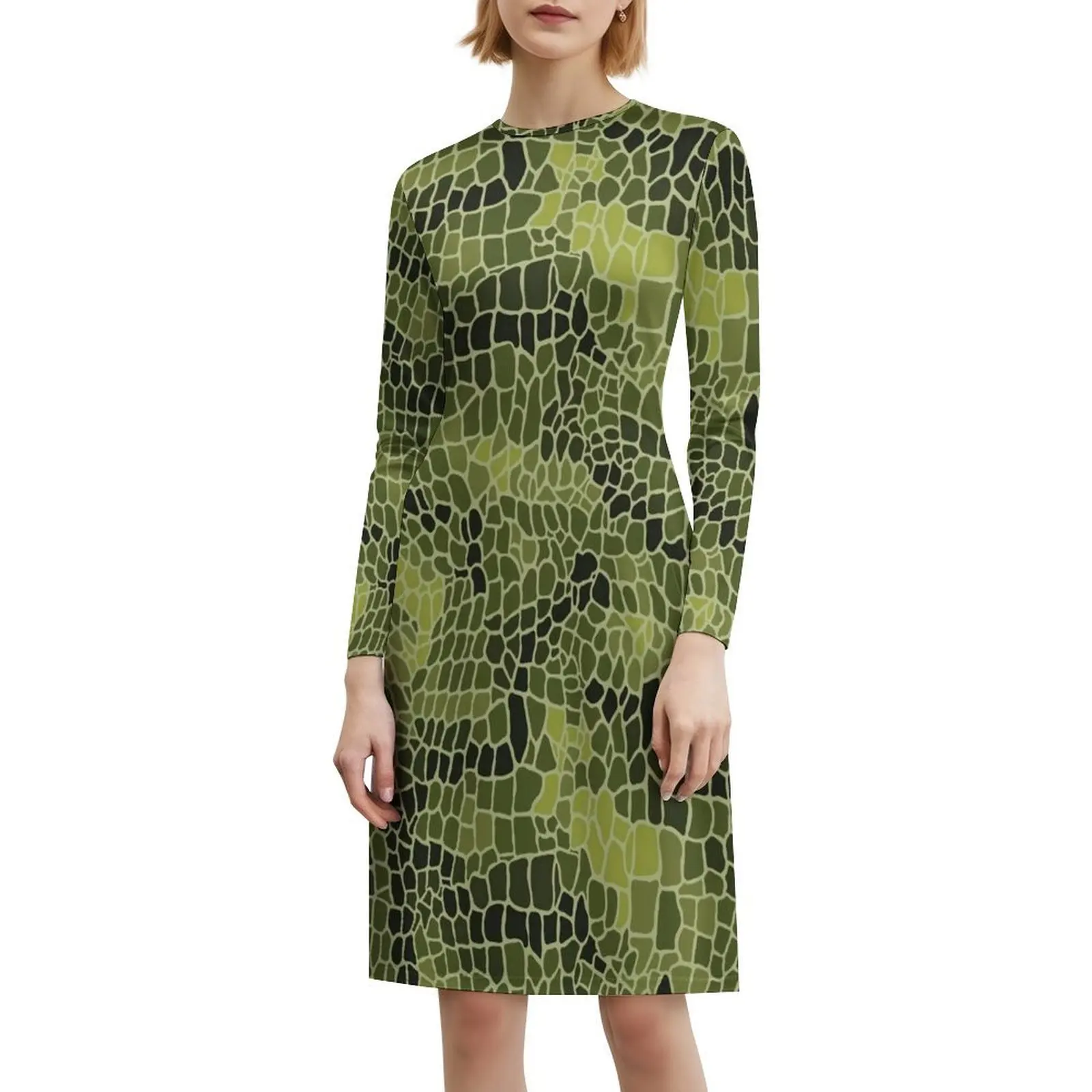 Alligator Scale Pattern Bohemian Sleeveless Dress For Women Print Beach Party Dresses Alligator Crocodile Cute Funny Haunted