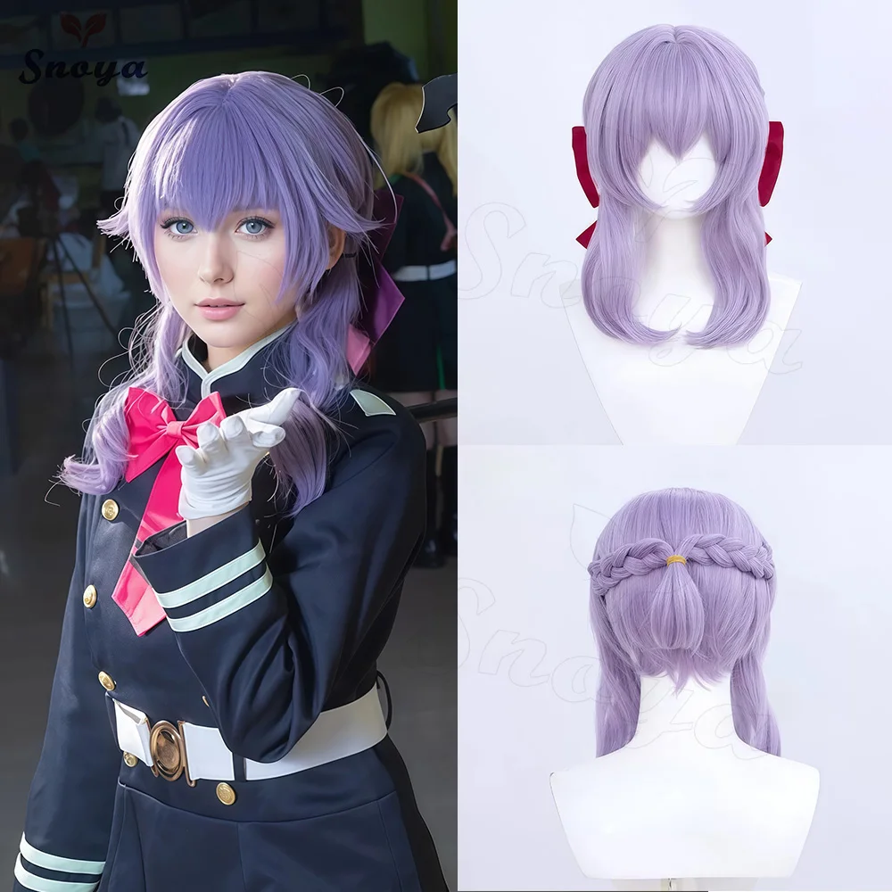 Snoya Shinoa Hiiragi Cosplay Wig Anime Seraph Of The End Cosplay Wig Long 45cm Gray Purple Wig Heat Resistant Hair Halloween