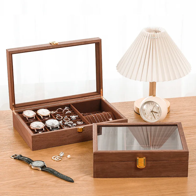 Jewelry Box Organizer For Women Men Watch Case with Removable Tray Wood Jewellery Storage Holder Display for Watches Rings