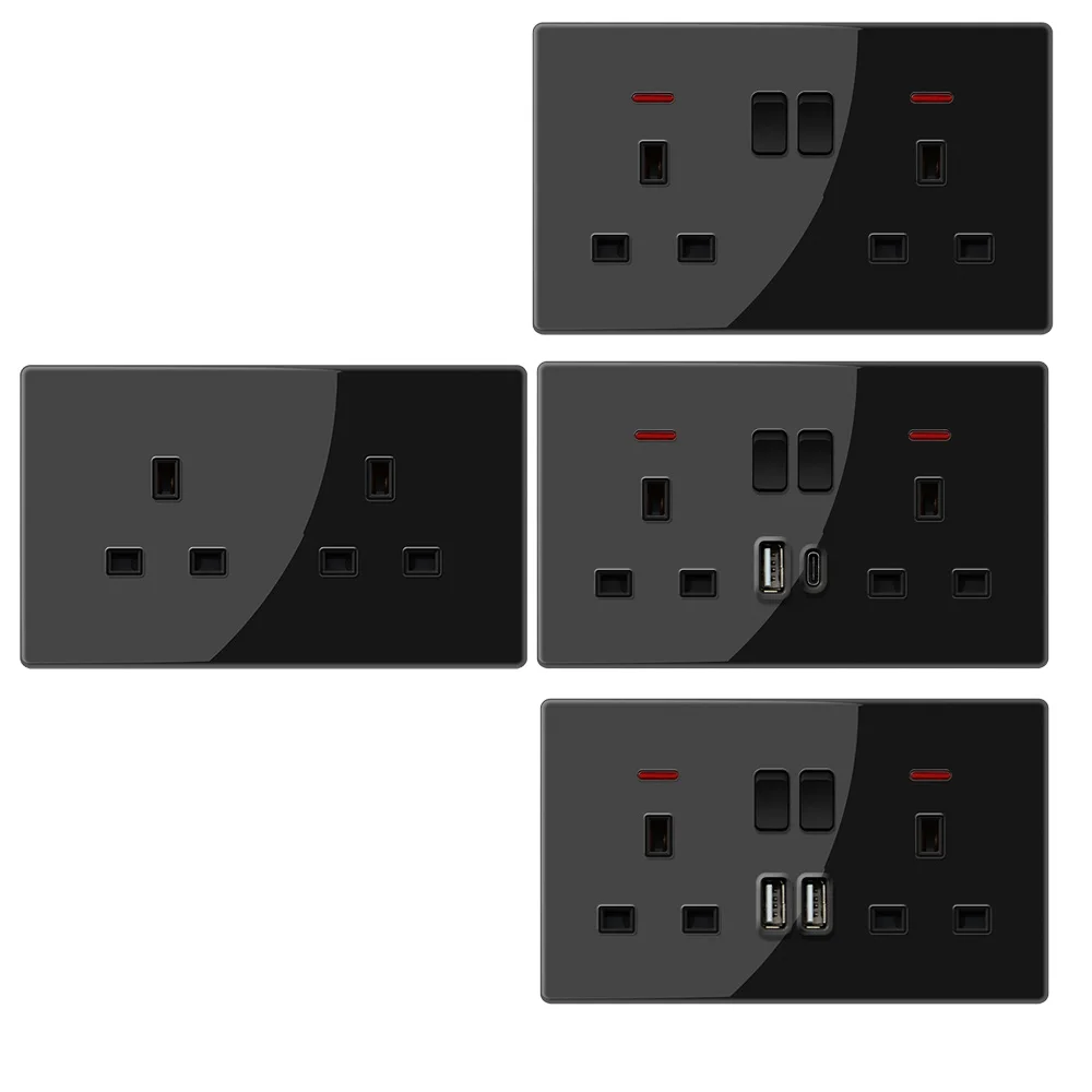 5 قطعة جودة عالية 146 نوع مزدوج 13A مقبس الحائط مع 2 منافذ التيار المتناوب ومنافذ USB المملكة المتحدة القياسية أكريليك الزجاج المقابس والمقابس #5