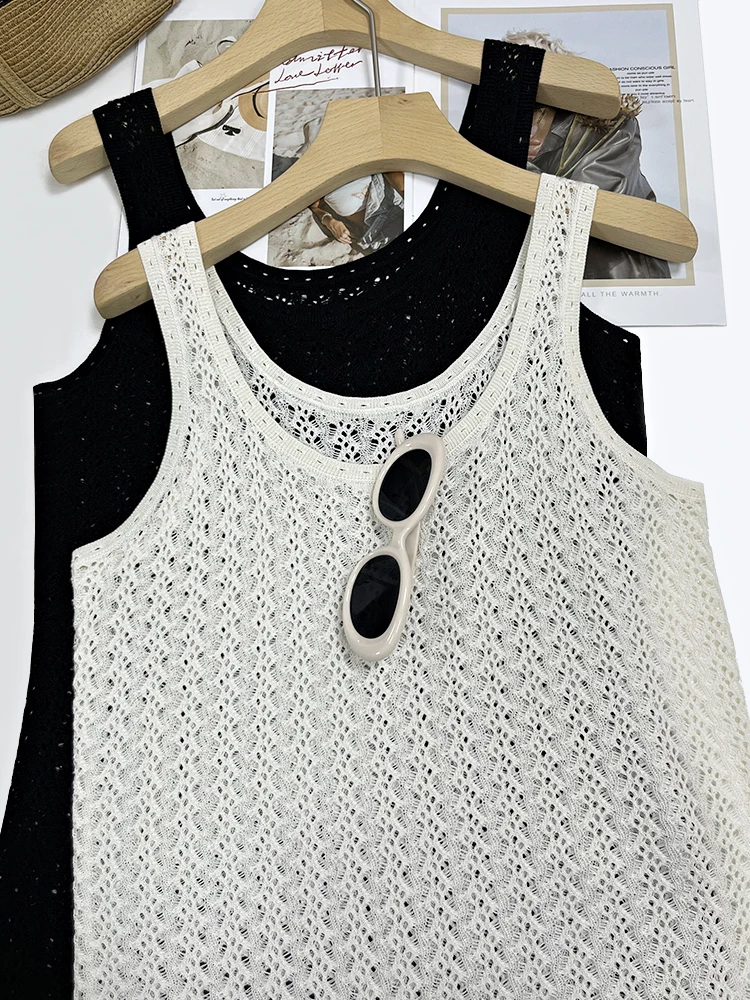 

Мисс Домашнее дерево | e 20, шелковый полый вязаный жилет с U-образным вырезом и ремешком, дышащая летняя повседневная одежда, китайское происхождение