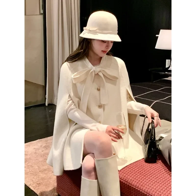 French Elegant Cloak Overcoat Women Korean Fashion Vintage Jacket Cape Coats Office Lady Evening Party Clothing Winter Chic