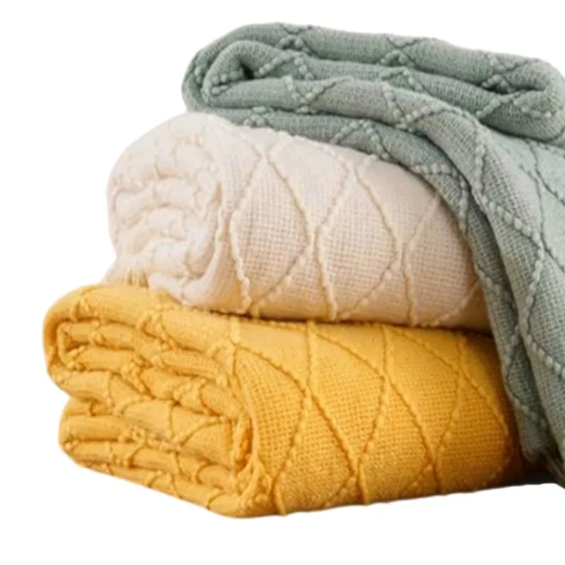 Yellow Knitted Throw Blanket Multicolor Boho with Tassels Decorative Sofa Bed Blanket Fall Collection Cozy Bedspread