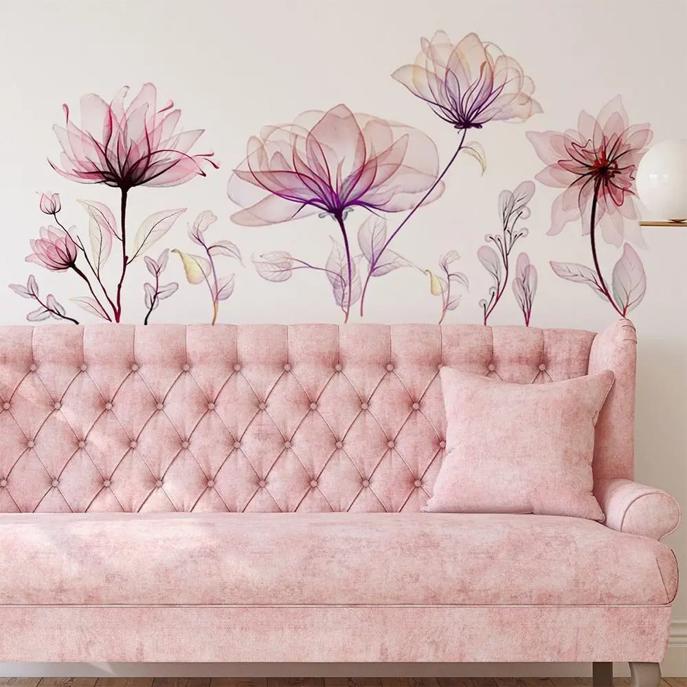 Removable Pink Flower Wall Sticker Self-adhesive Waterproof Wall Art DIY Decorative Sticker Entrance Hall