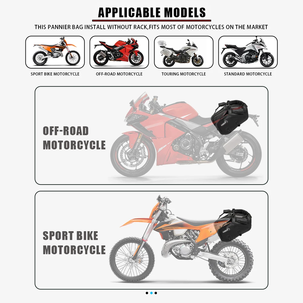 Motorcycle Bag Waterproof 28L/48L/60L Large Left&Right Double Side 2PCS Motor Pannier Bag Travel Luggage Bag