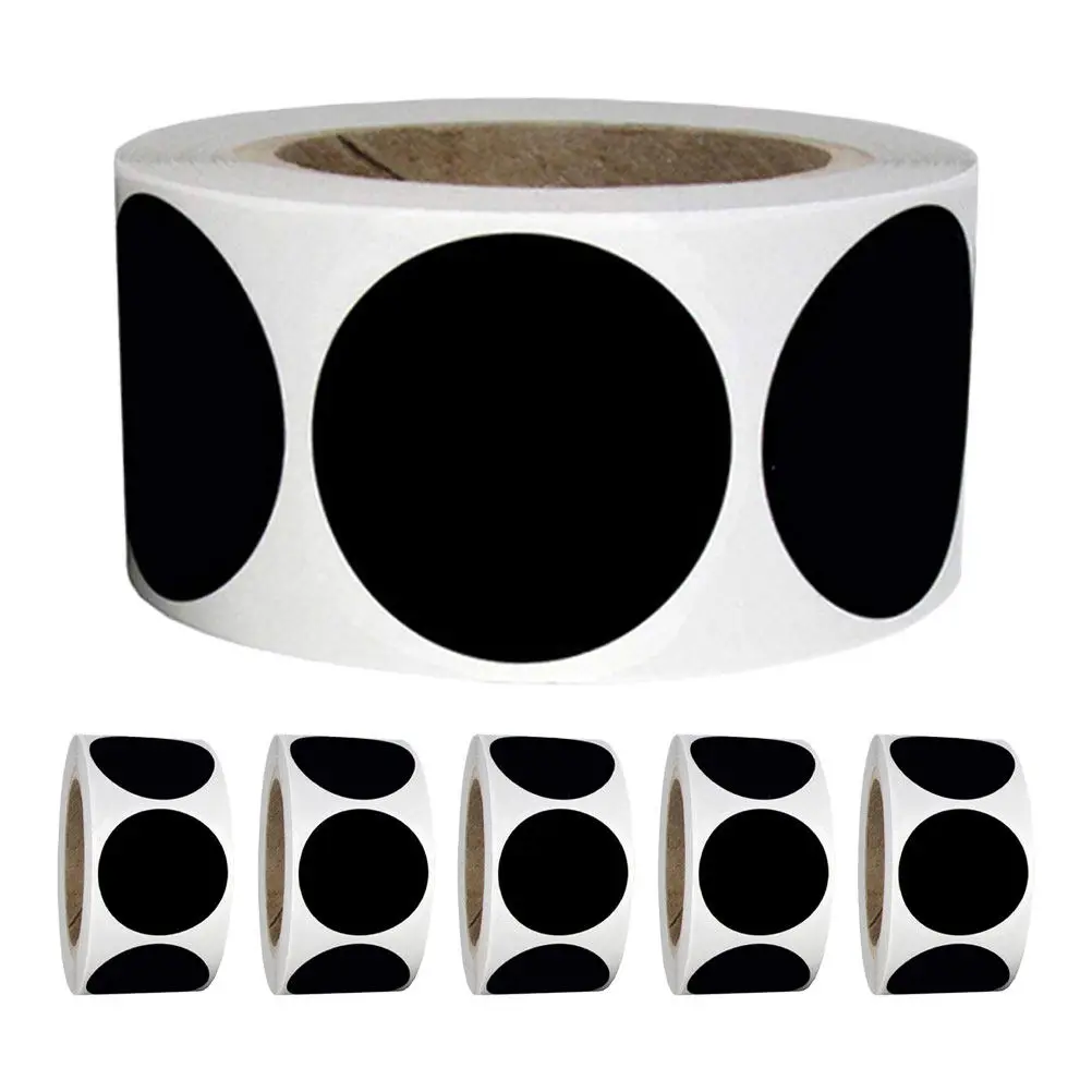 

6 Rolls Black Circle Label Stickers Writable Round PVC Self-Adhesive Waterproof Organization Labels for Storage Bins Jars