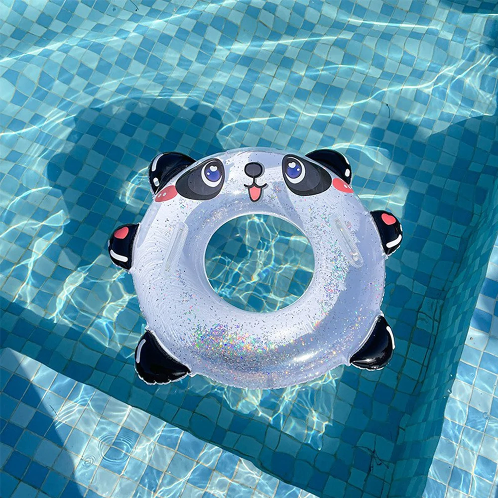 

Inflatable Pool Float Tube Cute Panda Transparent Swimming Ring with Handle forKids Thickened Water Fun Toy Swim Laps New