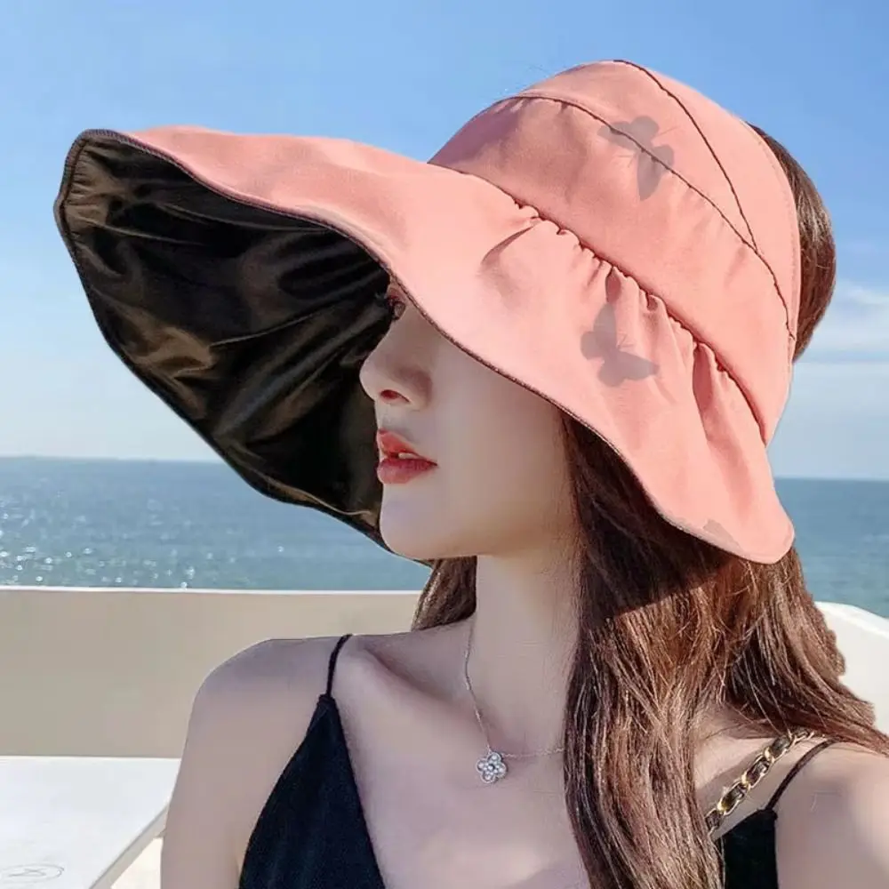 

UV Protection Large Visor Sun Hat Empty Top Foldable Summer Sun Cap Comfortable To Wear Heat-resistant Sunscreen Bucket Hat