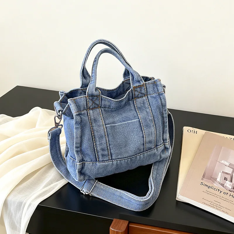 Japanese Retro Thread Design Denim Shoulder Bags for Women Trendy Versatile Ladies Crossbody Bag Casual Portable Girls Handbag