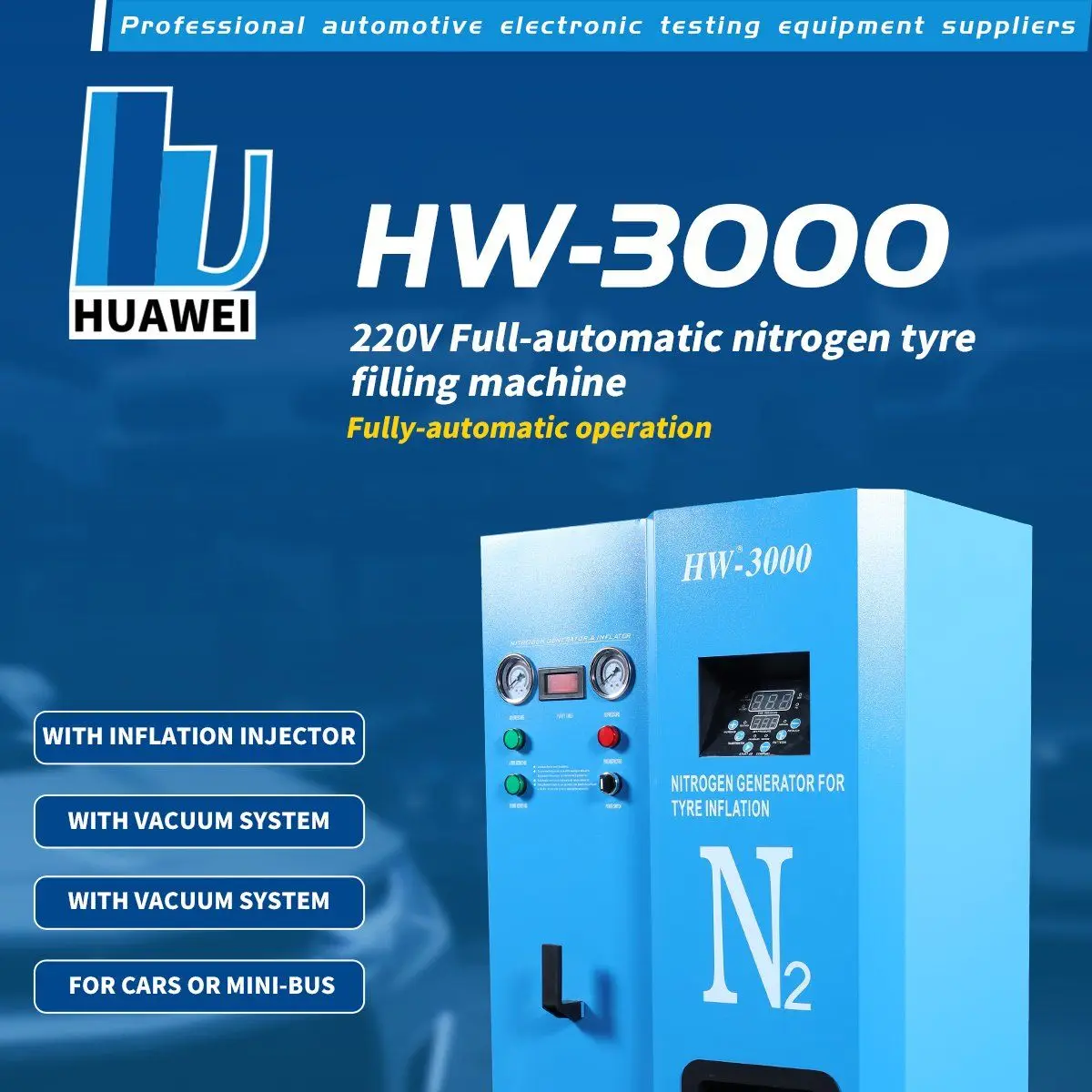 Hw-3000 Blue/Red 220V 99.6% Nitrogen Purity Automatic Digital Nitrogen Tire Inflator Nitrogen Generator