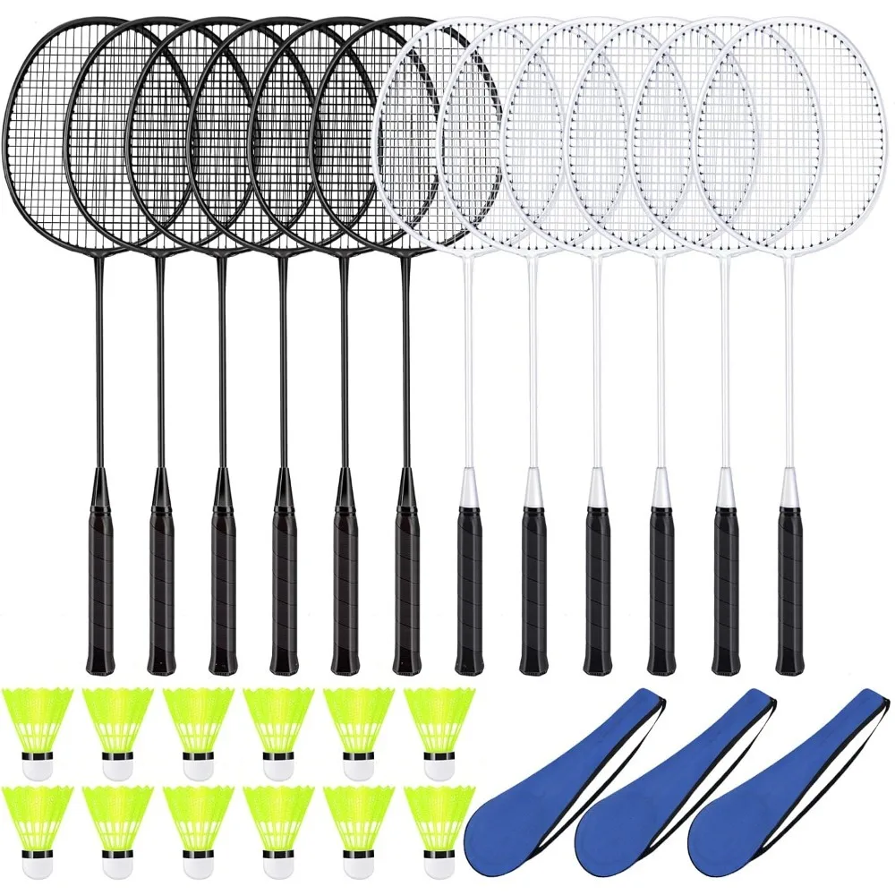 

12 Pack Badminton Rackets Set Including Badminton Racquets,Nylon Shuttlecocks and Carry Bag for Outdoor Backyard Games Beginners