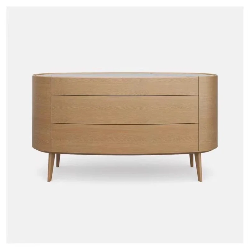 

Italian modern simple light-colored door cabinet, bucket cabinet, circular arc storage cabinet, rock slab surface, bedroom side