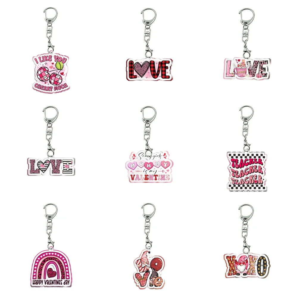 

New Women Men Acrylic Romantic Theme Keychain Double Sided Transparent Acrylic Trinket For Friends Pendants