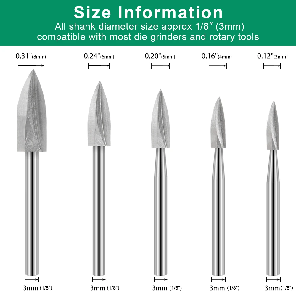 Wood Carving Drill Bits Set for Dremel Rotary Tool 5Pcs Engraving Drill Accessories Bit Wood Crafts Grinding Woodworking Tool