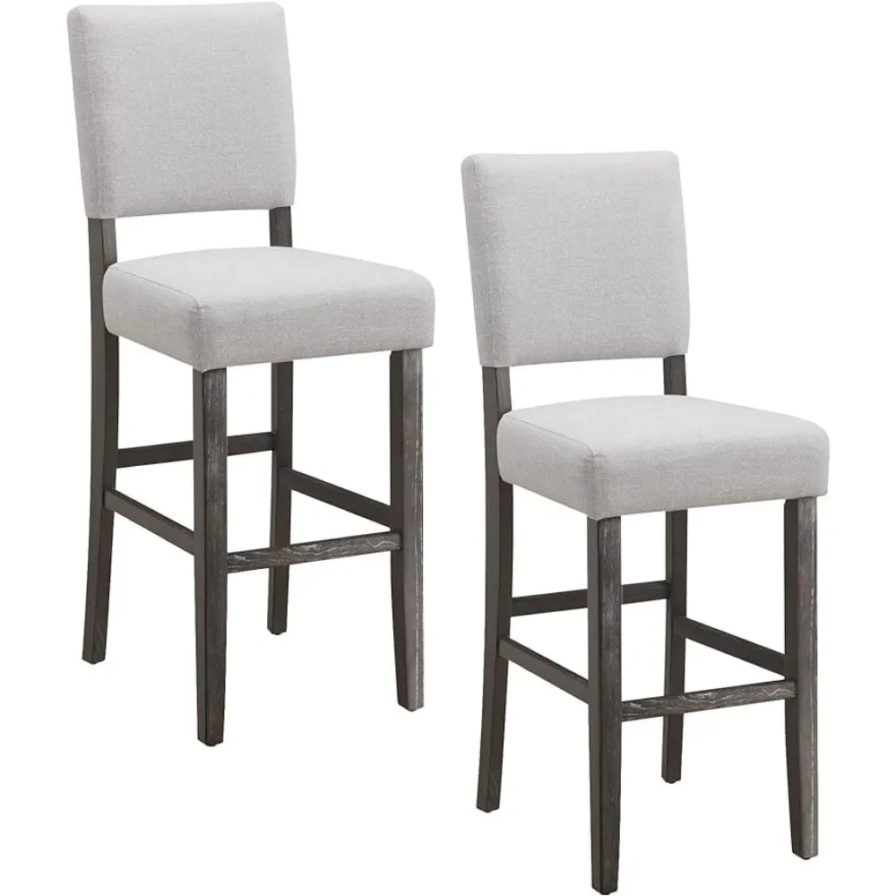 Bar stool upholstered back bar height stool with wooden base, set of 2 for raised kitchen counters, black beans and heather