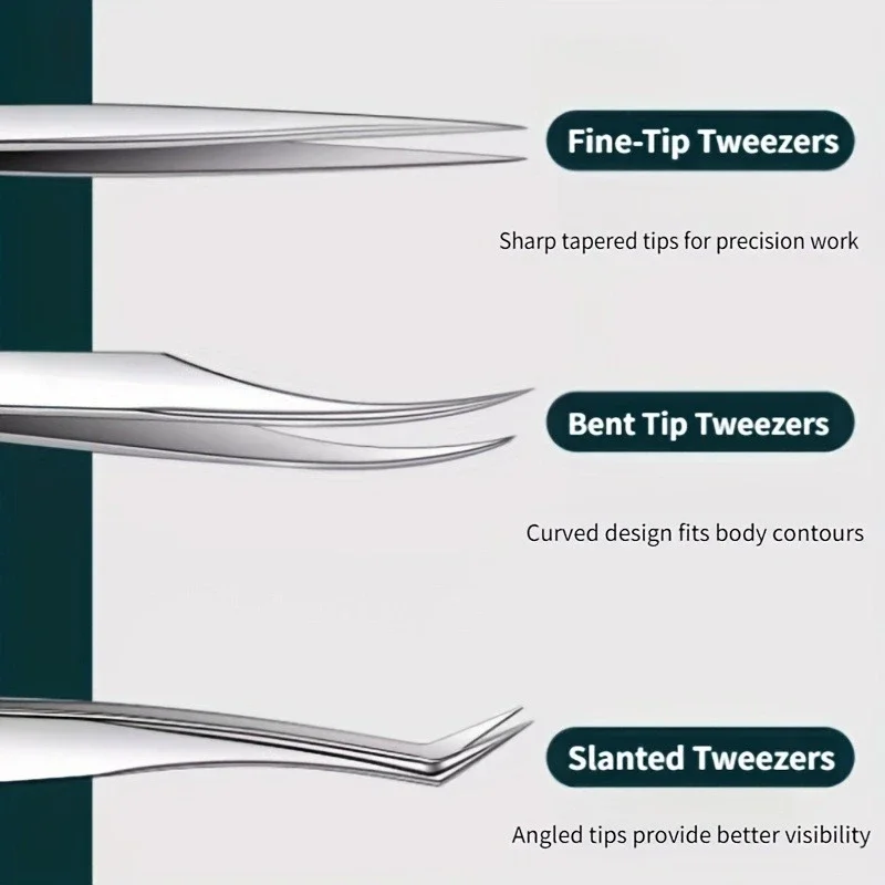 3Pcs Stainless Steel Pointed Precision Tweezers Set Blackhead Pimple Facial Hair Eyebrow Removal Beauty Tweezer for Eyelash Tool