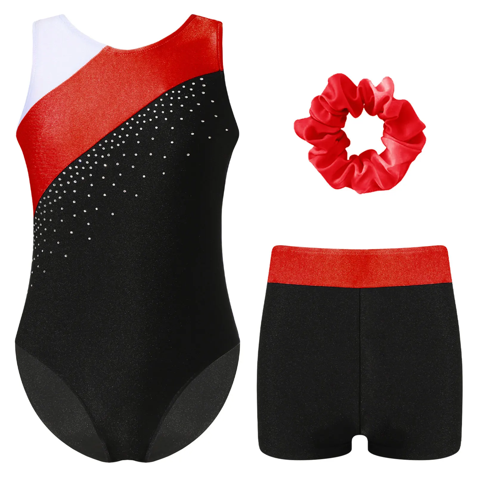 Kids Sleeveless Gymnastics Leotard Ballet Unitard Shorts Hair Band Activewear Set GYM Training Exercise Workout Fitness Swimwear