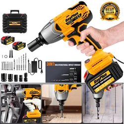 DayPlus 1500Nm Cordless Impact Wrench 3 IN 1 Electric Drill Impact Wrench,Brushless Impact Gun 1/2