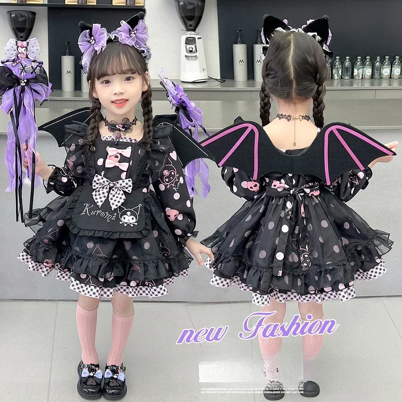 Sanrio Kuromi Anime Cartoon Girl Lolita Skirt Set Girls Autumn Long Sleeves Skirt Cosplay Princess Dress Birthday Gifts Party