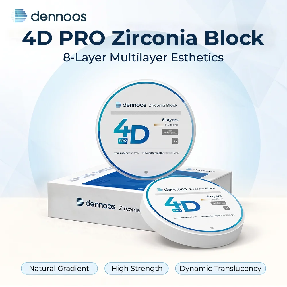 Dennoos Zirart 4D PRO Multilayer  Zirconia Blocks Dental Lab CAD/CAM Milling Material 700-1200MPa Strength 43%-57% Translucency
