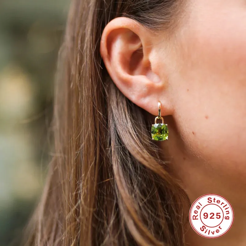 Micro Inlaid Zircon Dangle Earrings 925 Sterling Silver Colorful Square Crystal Drop Earring For Female Brincos Jewelry