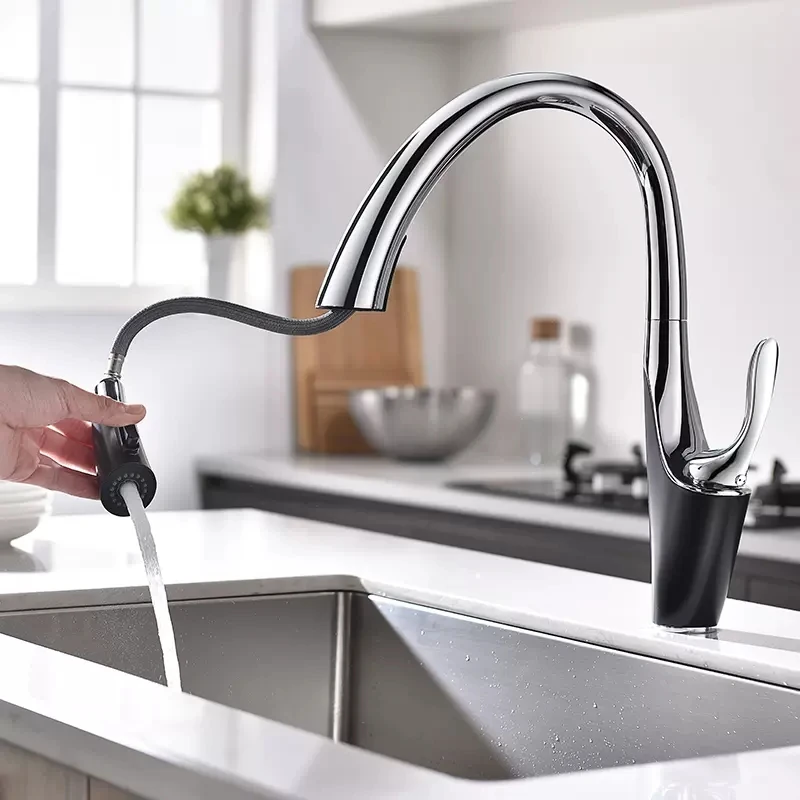 Pull Out Kitchen Sink Faucet Deck Mounted Stream Sprayer Nozzle Kitchen Hot Cold Mixer Taps