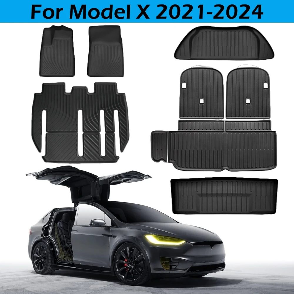 For Tesla Model X Floor Mat 2021 2022 2023 2024 Model X 3D All Weather Full Set Floor Liner Interior Accessories Left Hand Drive