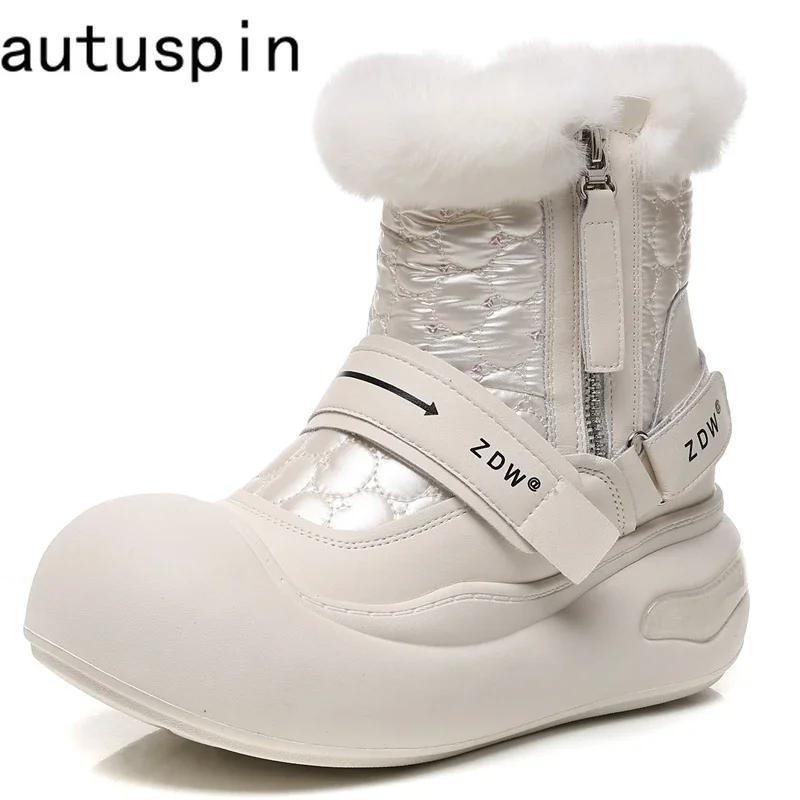 

AUTUSPIN Fashion Novetly Snow Boots for Women Winter Thicken Thermal Shoes Outdoor Leisure Female Heighten Chunky Ankle Boot