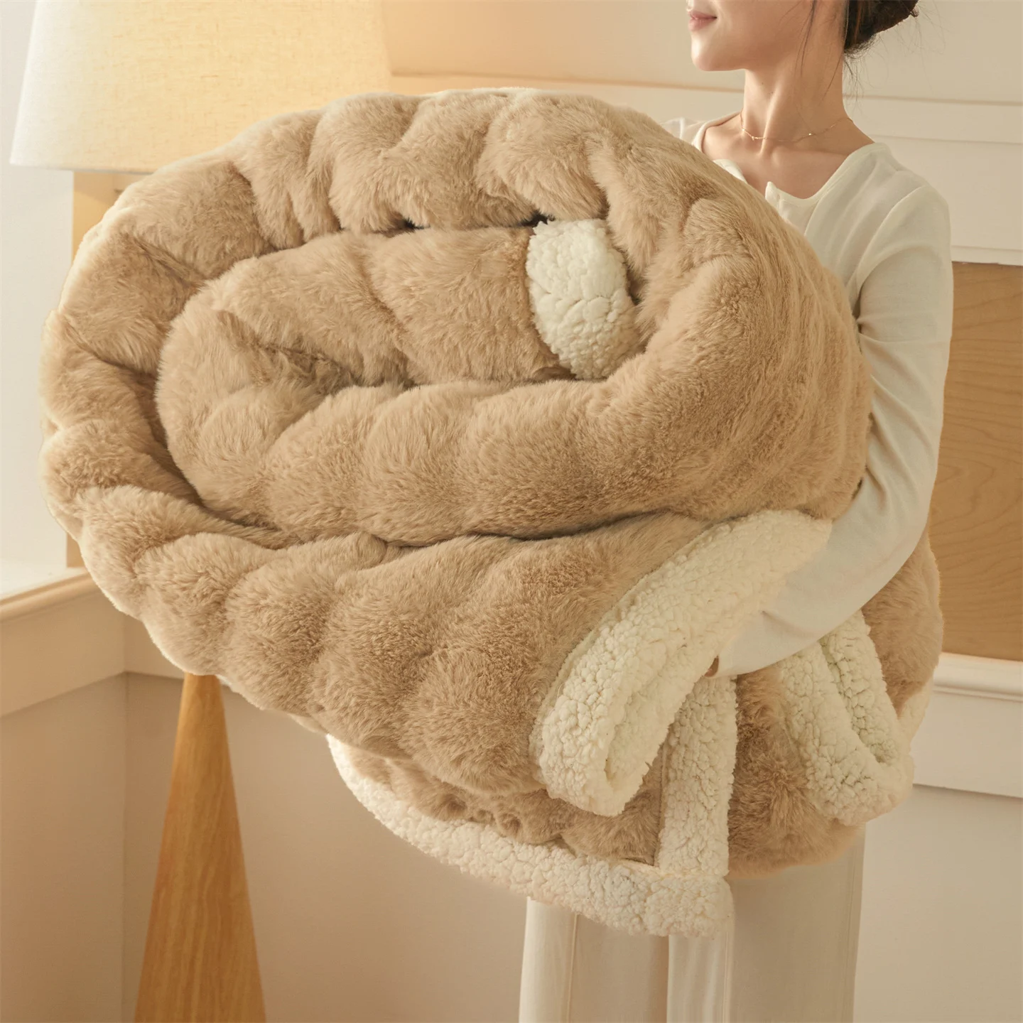 Luxury Fluffy Faux Rabbit Fur Blanket Thick Warm Double Layer Plush Winter Blanket for Bed Sofa Cozy Soft Comforter Pillowcases