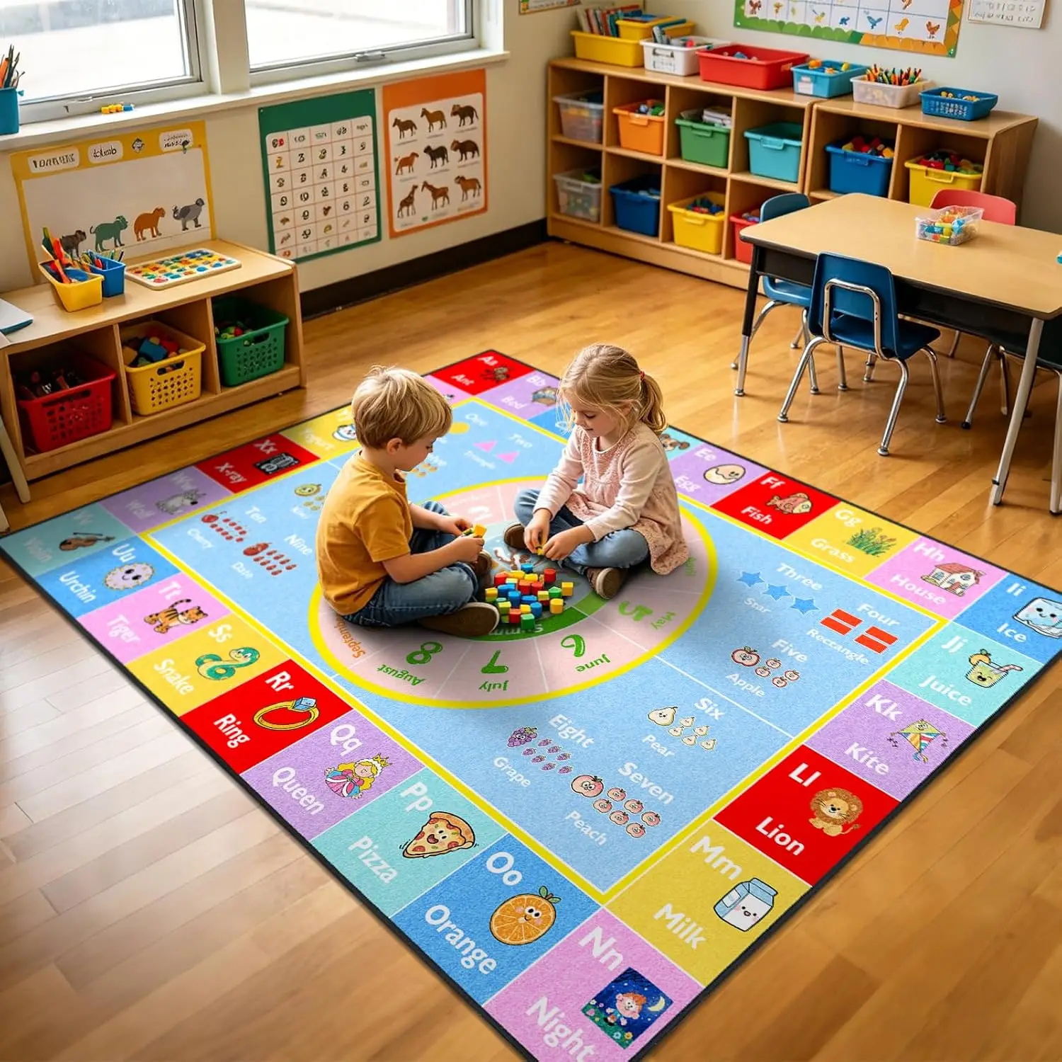 ABC Alphabet Kids Rug, Non-Slip Washable Play Mat, Educational Area Carpet for Playroom Daycare Preschool Bedroom Kidsroom