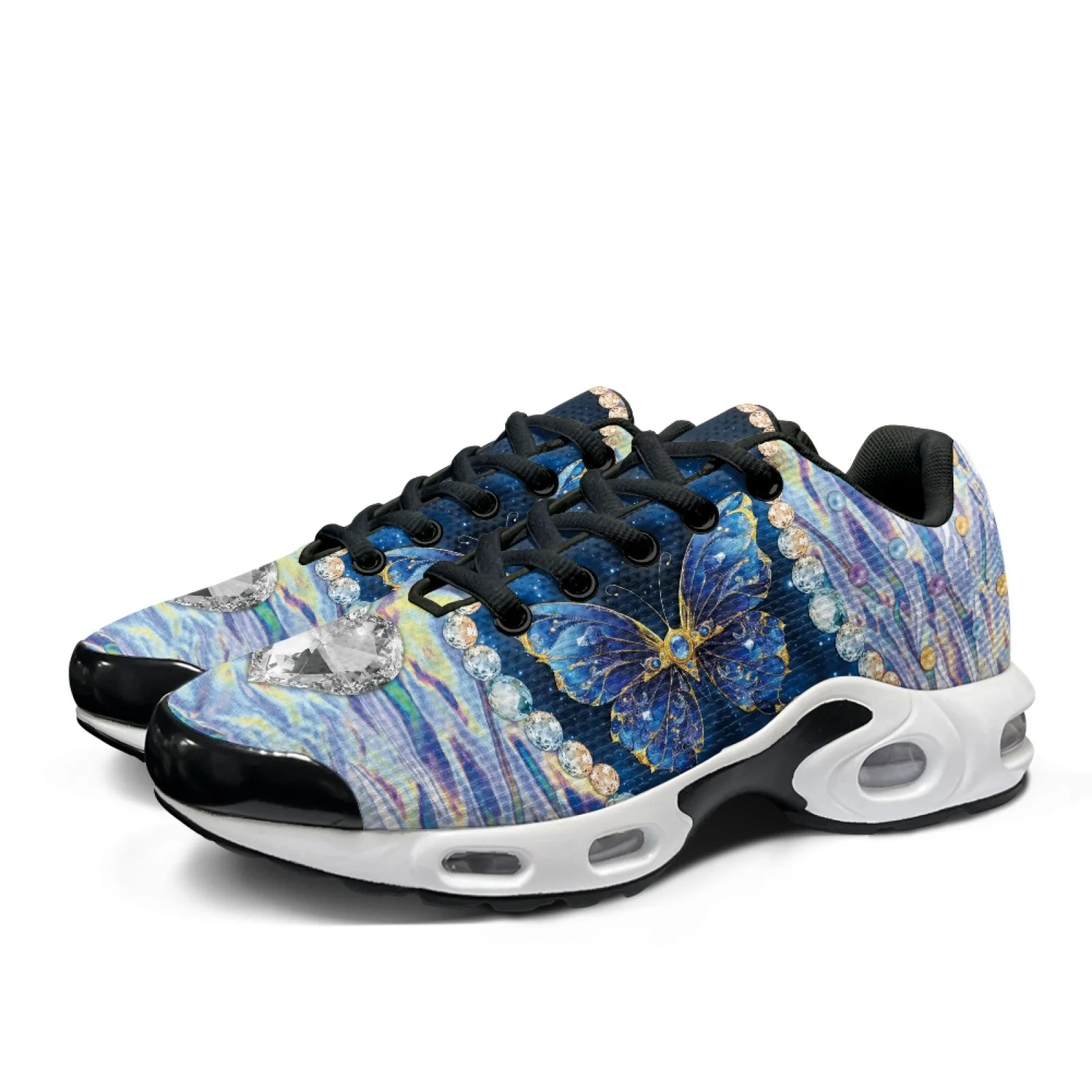 PENSTROLL Blue Butterfly Diamond Pattern Air Cushion Walking Shoes for Men Athletic Workout, Non Slip Gym Training Walking Shoes
