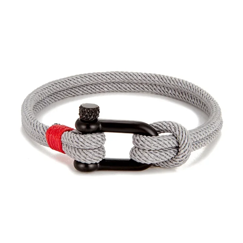 New Men Black Stainless Steel U Shape Survival Bracelet Outdoor Camping Rescue Emergency Shackle Rope Bracelet for Women Gifts
