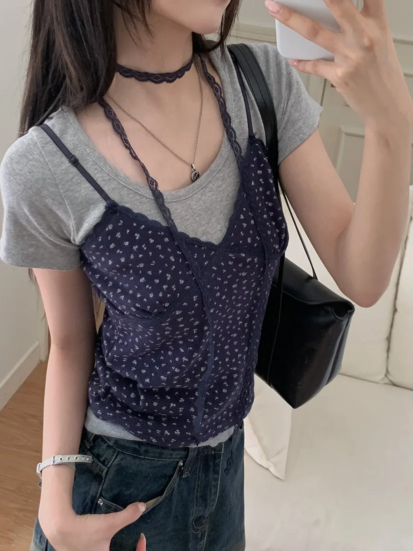 

Chic Floral Lace Trim Csole Tank Top Women Sexy Slimming Versatile Trendy Cotton Blouse Summer Commute Sle
