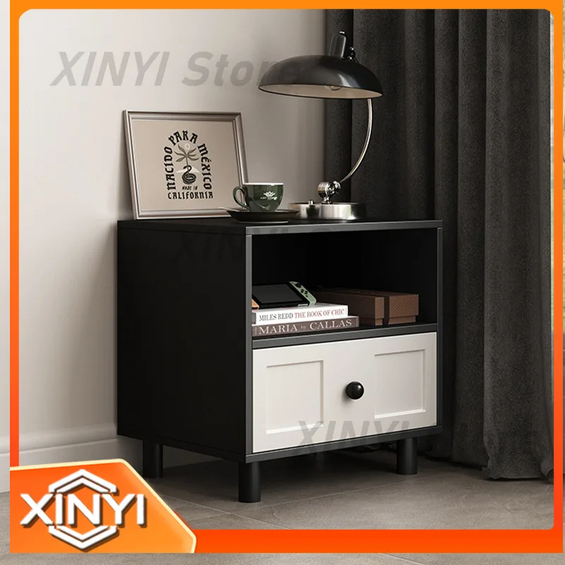French Retro Black Bedside Table for Small Apartment Bedroom Light Luxury Simple Color Matching Children's Room Draw