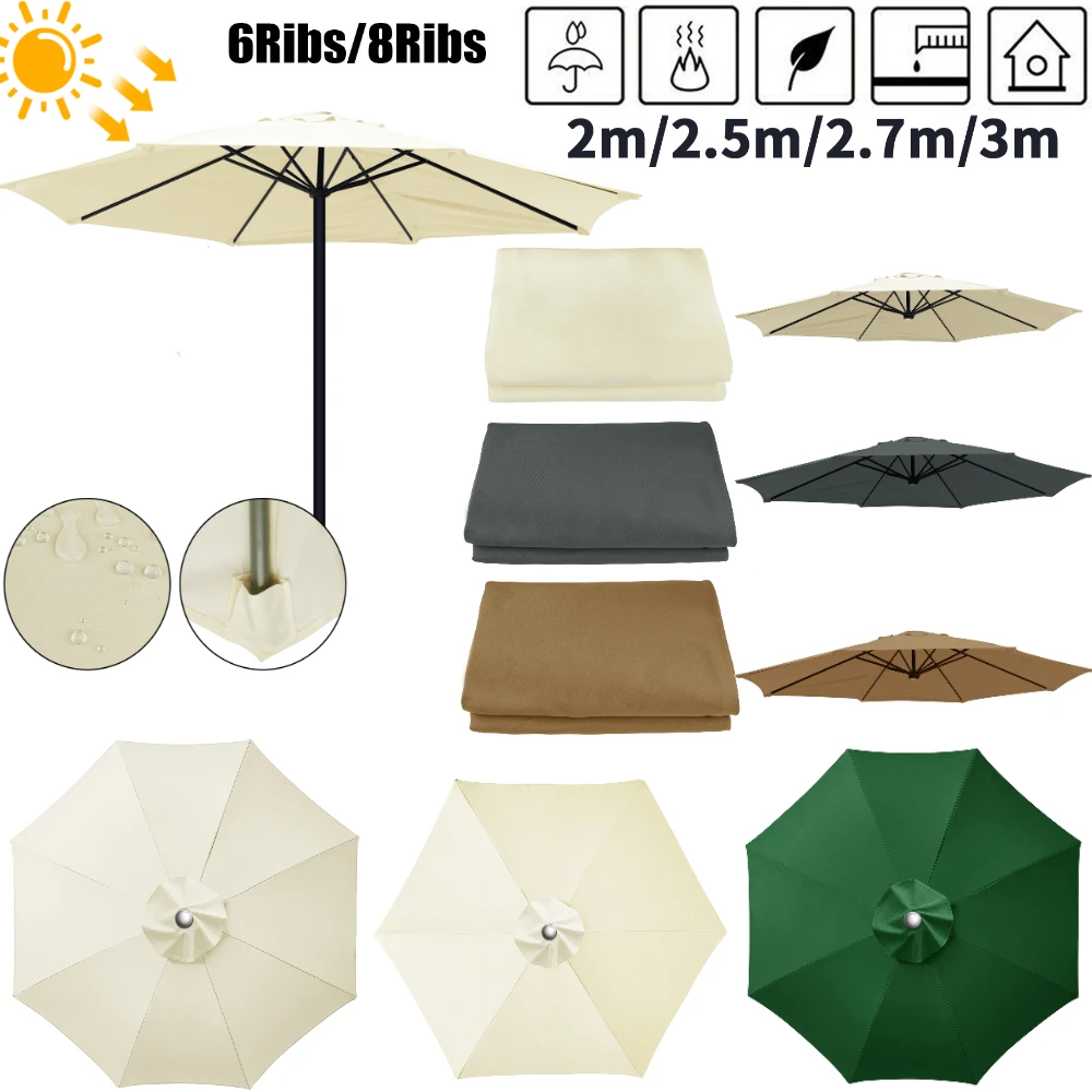 Patio Umbrella Replacement Cloth 6/8 Ribs Waterproof Garden Backyard Pool Cantilever Sunshade Top Cover For Outdoor Table Canoy