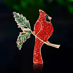 Enamel Northern Cardinal Pin for Women Rhinestone Red Bird Animal Brooches Event Funny Luxury Gifts New Year Friends Decoration