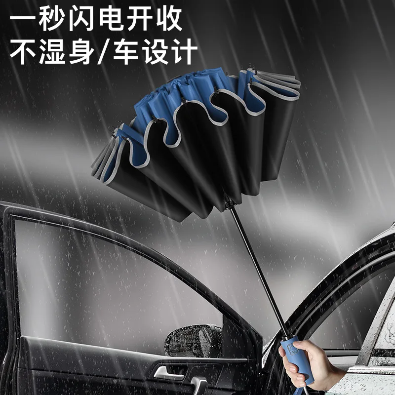 

Полностью автоматический складной обратный зонт, черная резиновая защита от солнца большого размера и защита от атмосферных воздействий, зонт двойного назначения